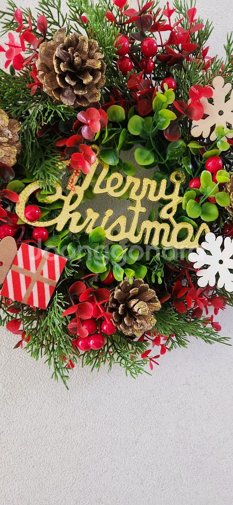 새상품)대형 크리스마스 리스 유칼립투스 솔방울 열매조화--4