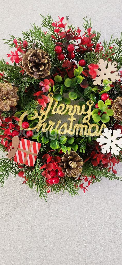 새상품)대형 크리스마스 리스 유칼립투스 솔방울 열매조화--2