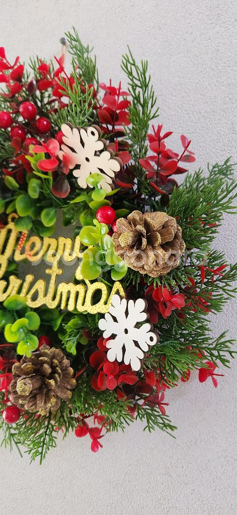 새상품)대형 크리스마스 리스 유칼립투스 솔방울 열매조화--6