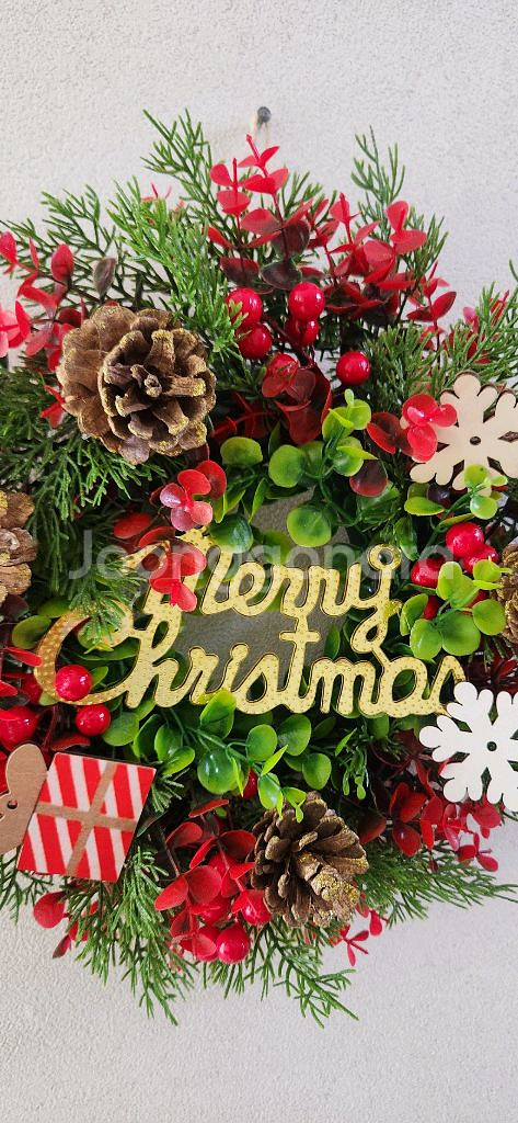 새상품)대형 크리스마스 리스 유칼립투스 솔방울 열매조화--5