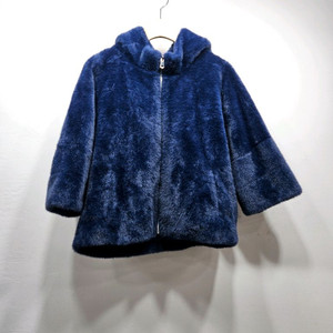 블루 후드 에코퍼 숏코트 55