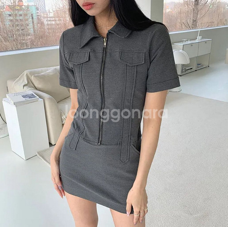 라디 카라 지퍼원피스--0