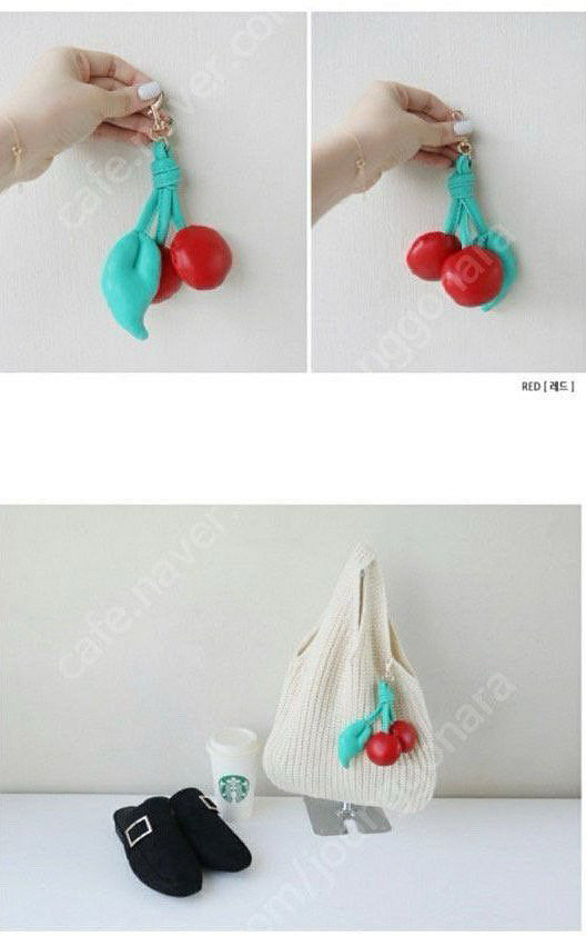 [미사용]여성 니트 백(체리키링 포함)--2