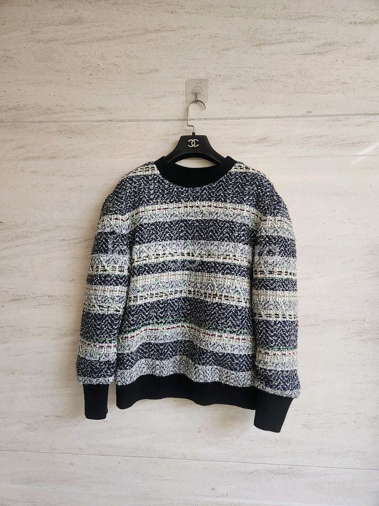 랑방 울블렌드 니팅 블록 트위드 탑 82사이즈(55사이즈) 스웨터--2