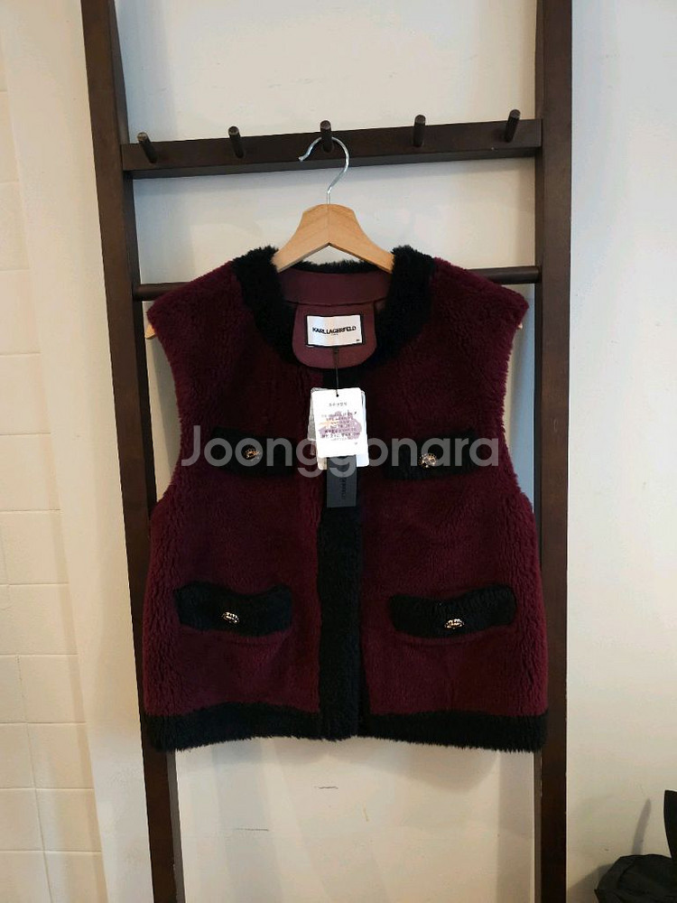 새상품)칼 라거펠트 버건디 양모 베스트 조끼--0