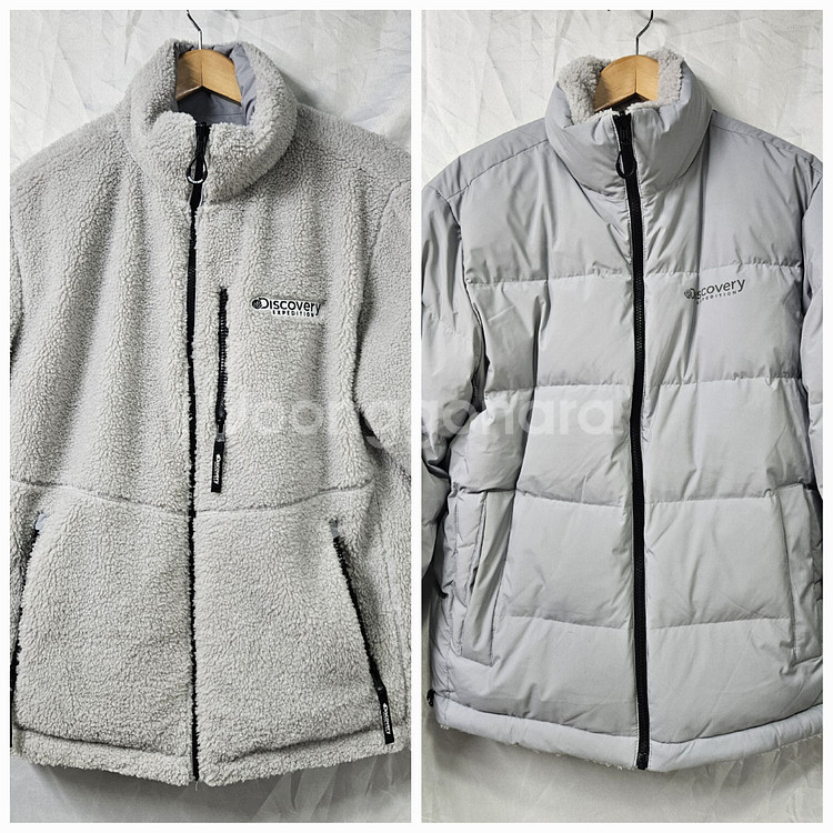 디스커버리 양면 구스 다운 패딩 남녀공용 그레이 사이즈95--0