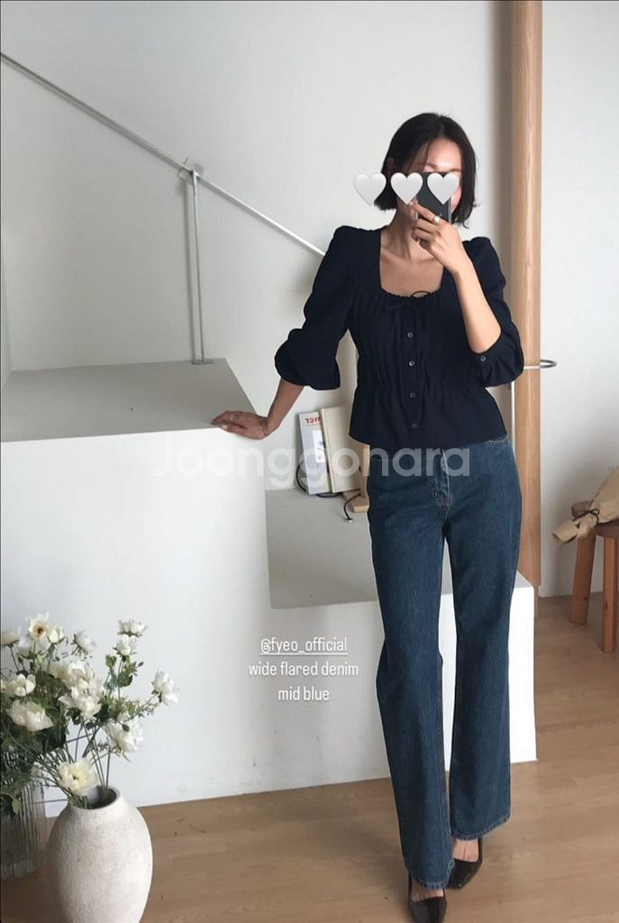 시에 데이나 스퀘어 셔링 블라우스 네이비 S 새상품--1