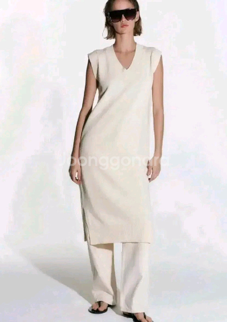 zara 자라 미디 니트 원피스 - 크림 M(66)--2