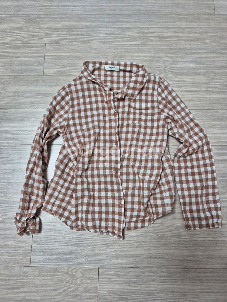 슈슈앤크라 브라운체크 셔츠 8y--0