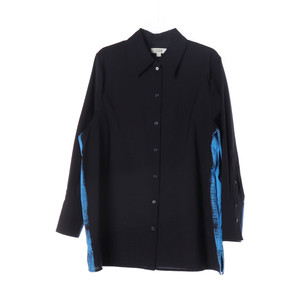 [M]코스 울100% 블루 배색 긴팔 롱 셔츠