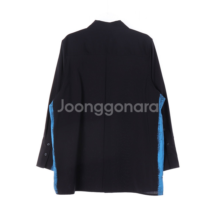 [M]코스 울100% 블루 배색 긴팔 롱 셔츠--3