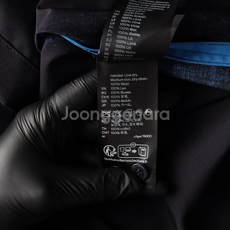 [M]코스 울100% 블루 배색 긴팔 롱 셔츠--5