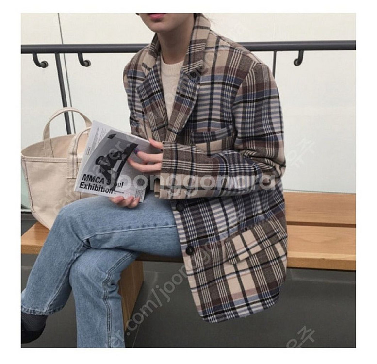 마일드 울 체크자켓 리넨느 로브그레이 자켓 판매합니다--0