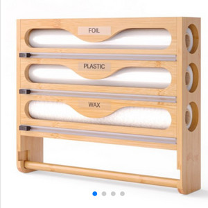 박스채 새상품) 대나무 3단 랩,호일 주방 정리함
