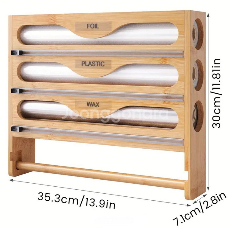 박스채 새상품) 대나무 3단 랩,호일 주방 정리함--1