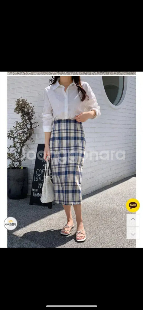 린넨체크 롱스커트--0