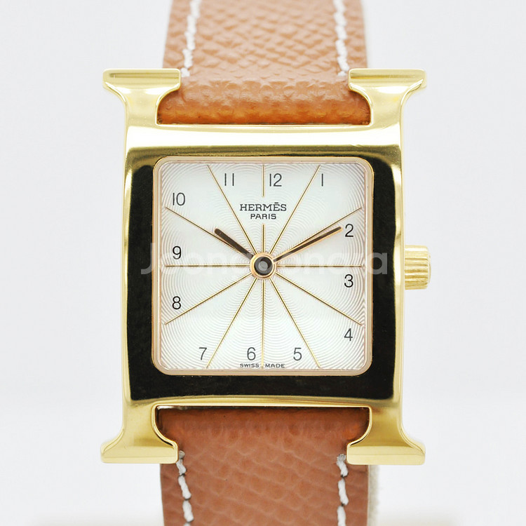 에르메스 H아워 금장 중고명품 손목시계 여성용 PM 사이즈 21mm 여성가죽시계--0