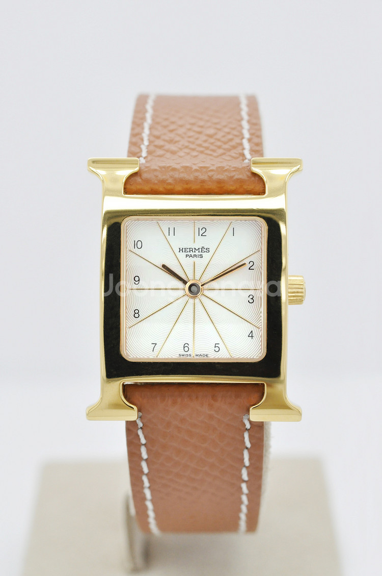 에르메스 H아워 금장 중고명품 손목시계 여성용 PM 사이즈 21mm 여성가죽시계--1