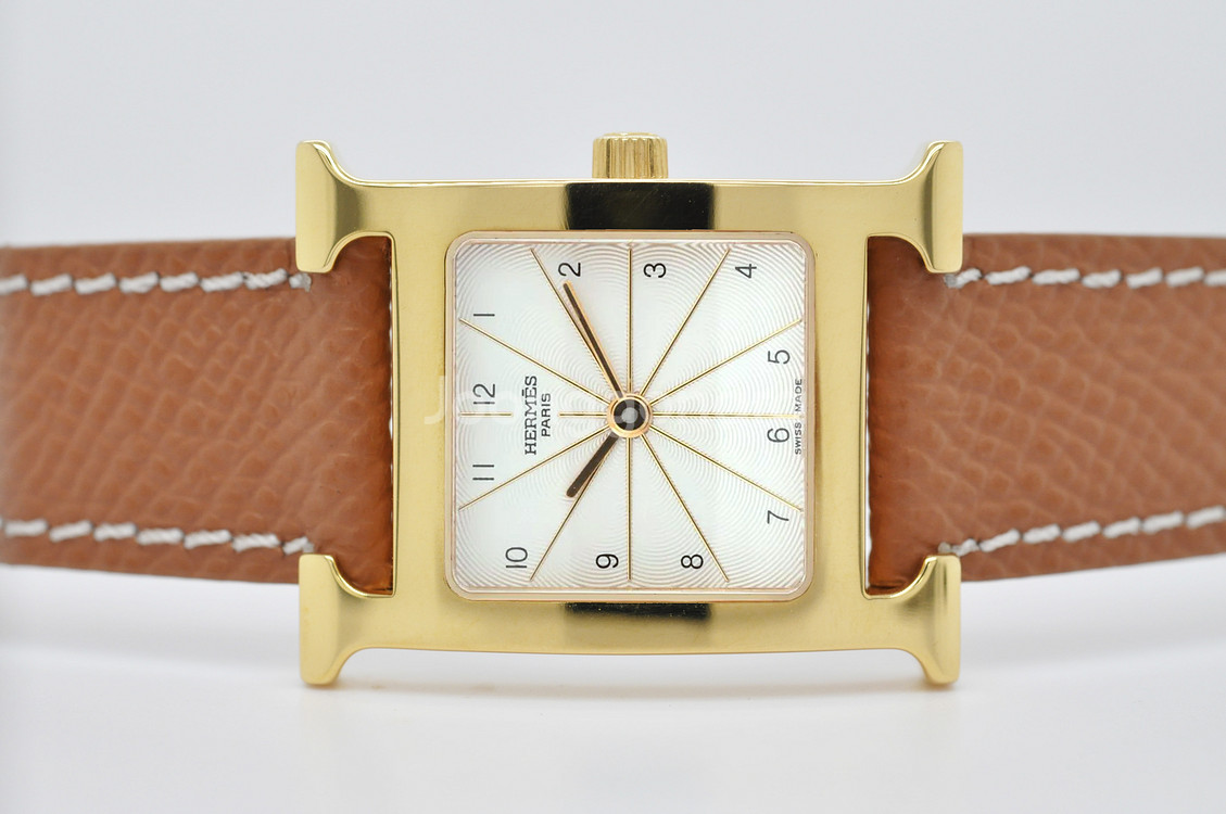 에르메스 H아워 금장 중고명품 손목시계 여성용 PM 사이즈 21mm 여성가죽시계--5