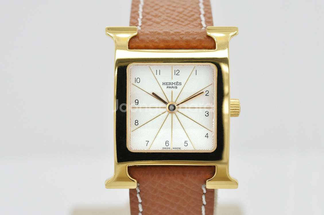 에르메스 H아워 금장 중고명품 손목시계 여성용 PM 사이즈 21mm 여성가죽시계--2