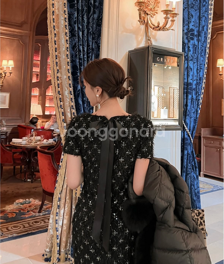 [하우스 오브 차] 백 리본 큐빅 원피스--5