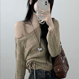 옷장정리ㅣ원셔링 크롭 긴팔 오프숄더 나시니트세트