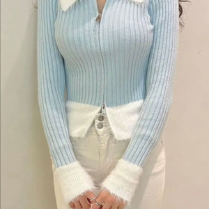 옷장정리ㅣ파스텔 배색 투웨이 하늘색 털 집업