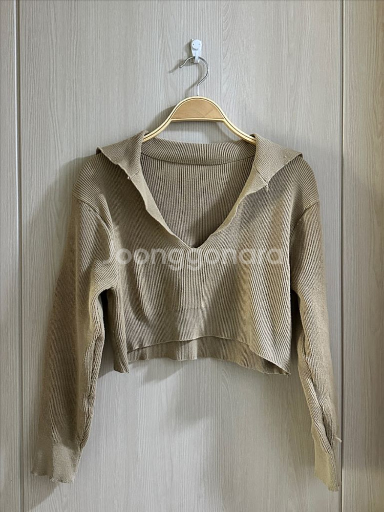 옷장정리ㅣ크롭 카라 반오프 니트티셔츠 베이지--1