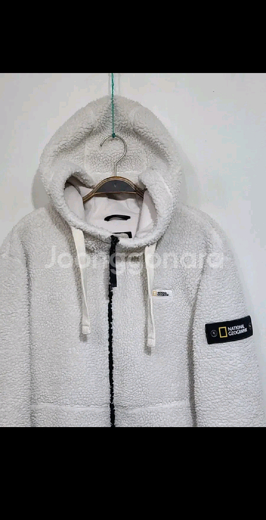 (L) 내셔널지오그래픽 후리스 와펜점퍼 화이트 뽀글이 플리스 자켓--1
