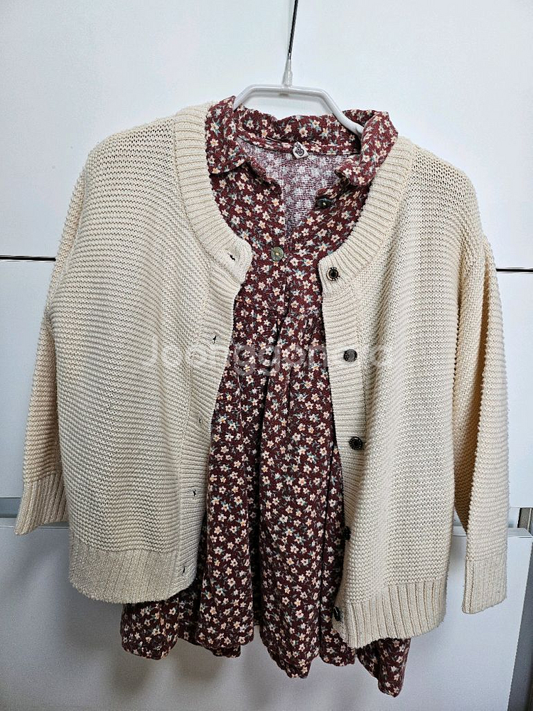 여아 가디건 + 꽃무늬 원피스 세트 120--0