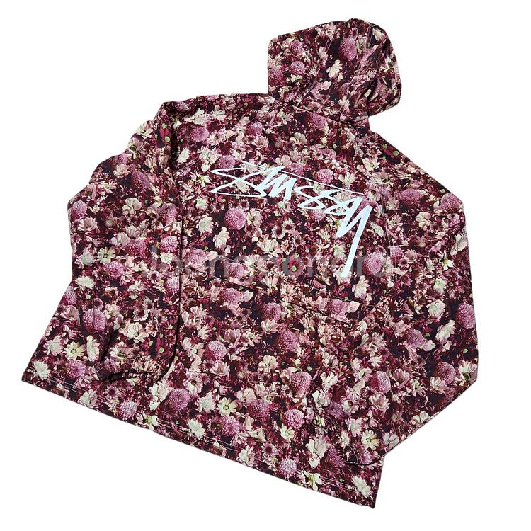 [M] 스투시 플로랄 나일론 비치 쉘 자켓 마룬--5