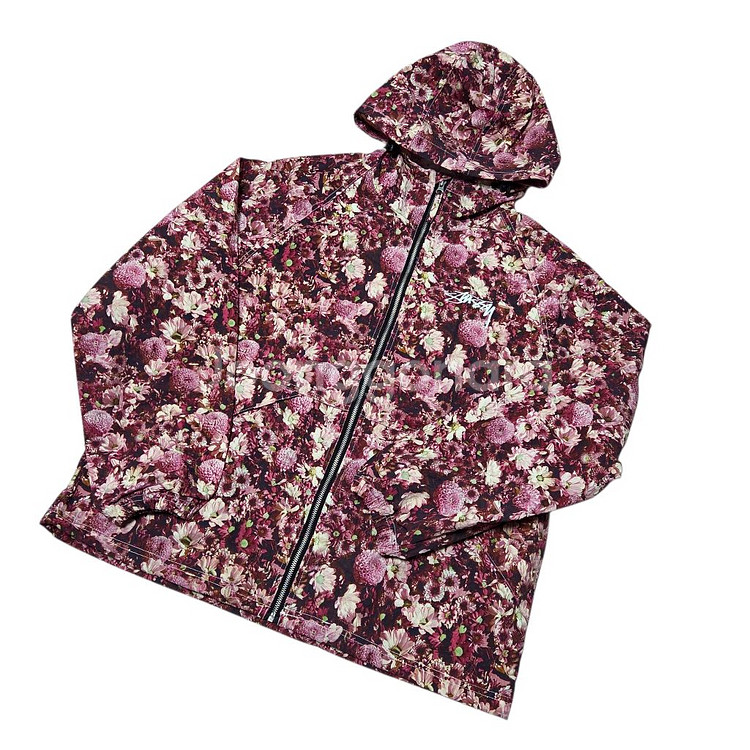 [M] 스투시 플로랄 나일론 비치 쉘 자켓 마룬--3