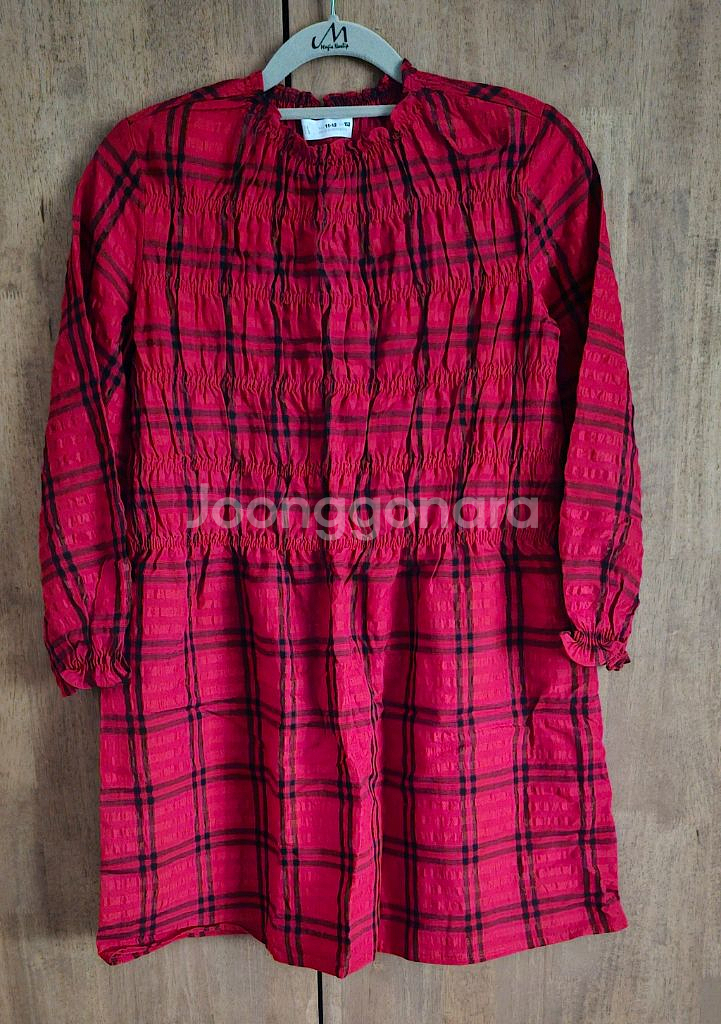 (새상품급)(아동용)(ZARA) 자라 레드 체크 원피스--0