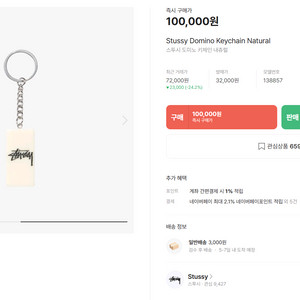 스투시 도미노 키링 키체인 네츄럴