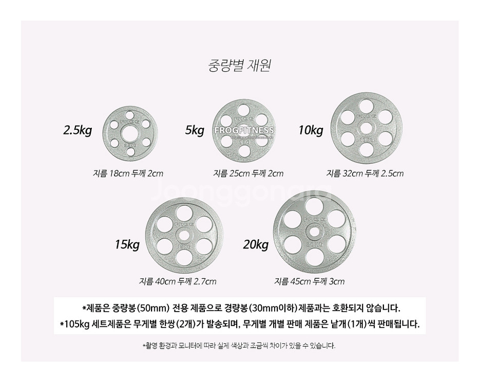 (택포) 65KG 중량 원판 바벨 플레이트 플러그피트니스 6홀--9