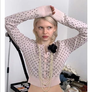 스컬프터 폴카 도트 가디건 핑크 S