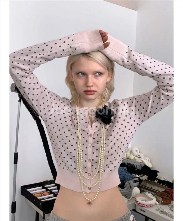 스컬프터 폴카 도트 가디건 핑크 S--4