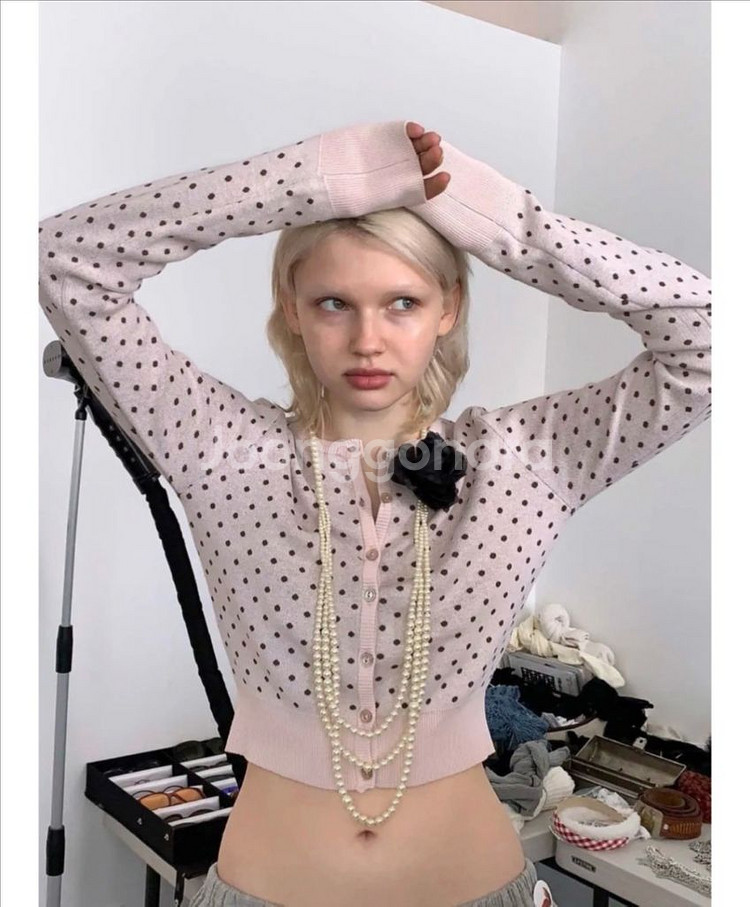 스컬프터 폴카 도트 가디건 핑크 S--5