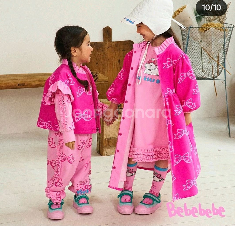 베베베베 코튼 코듀로이 핑크리본 자켓 원피스 라지--0