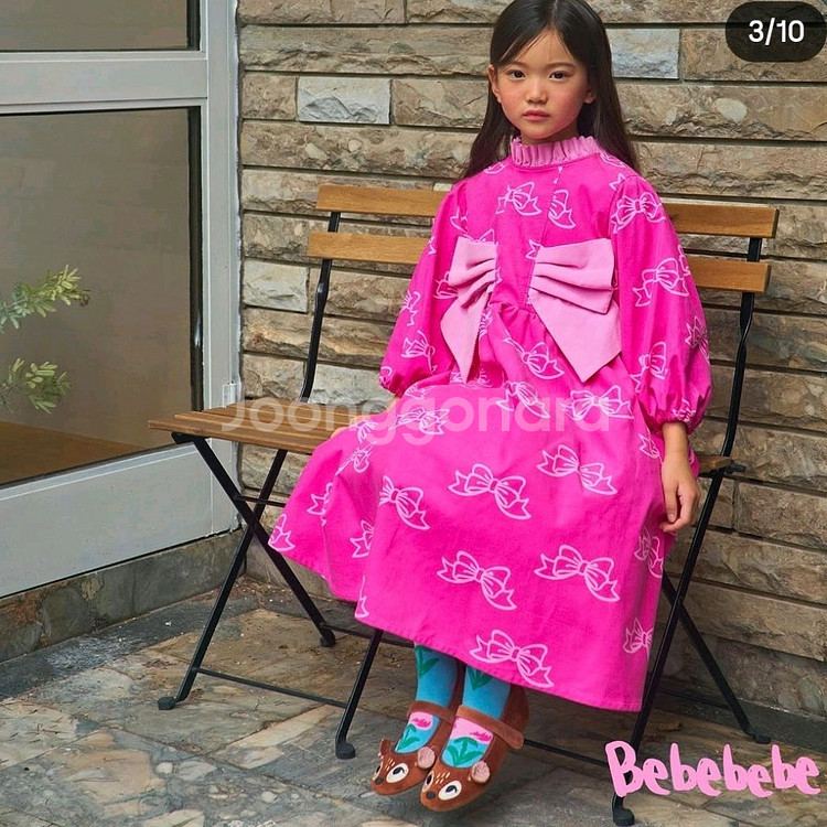 베베베베 코튼 코듀로이 핑크리본 자켓 원피스 라지--2