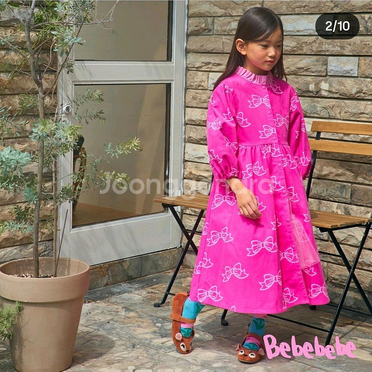 베베베베 코튼 코듀로이 핑크리본 자켓 원피스 라지--3