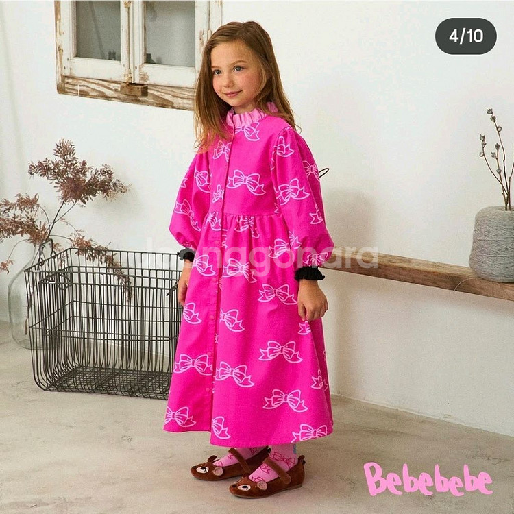 베베베베 코튼 코듀로이 핑크리본 자켓 원피스 라지--1