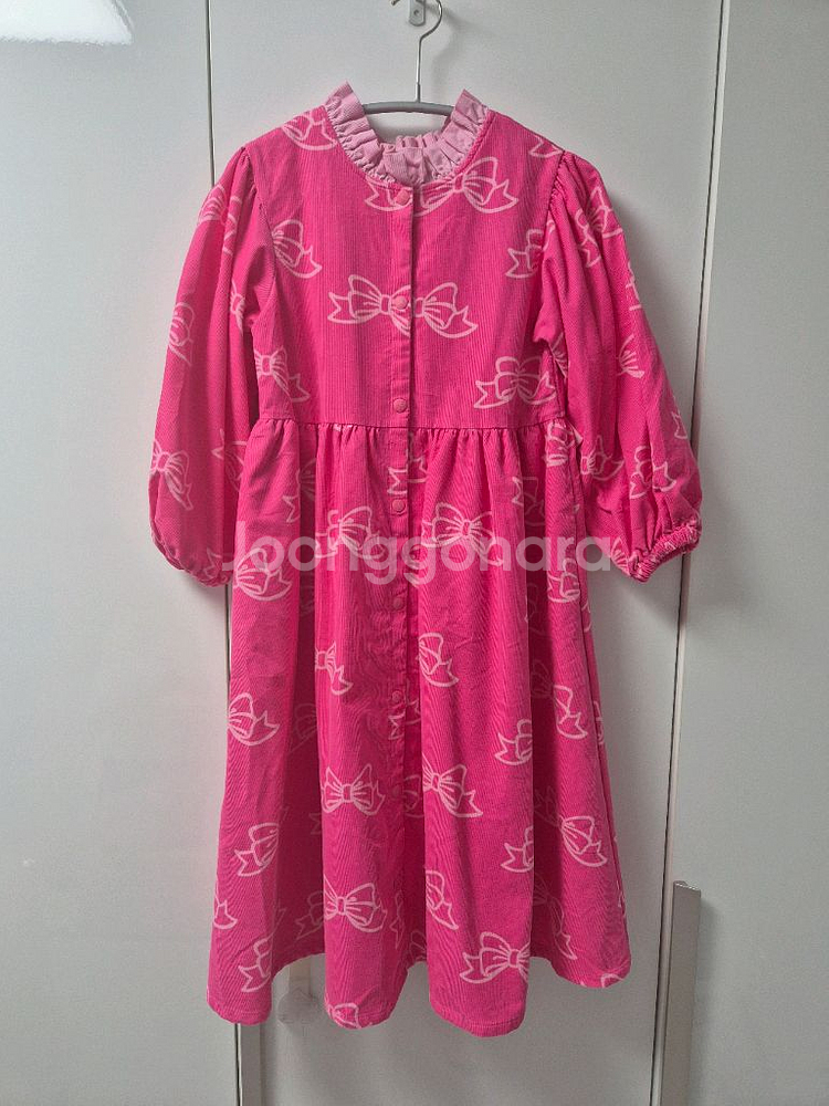 베베베베 코튼 코듀로이 핑크리본 자켓 원피스 라지--6