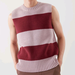 코스 니트 조끼 스트라이프 연분홍 버건디 L
