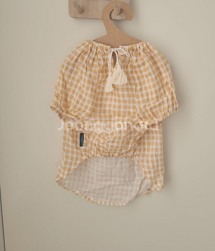 강아지옷 꼬모프랑쉬 체크 테슬 블라우스셔츠 XL--0