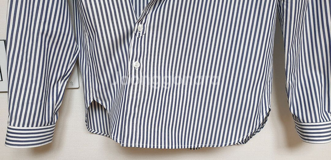 MOOMYUNG 남성 더블 레이어드 랩 스트라이프 셔츠--3