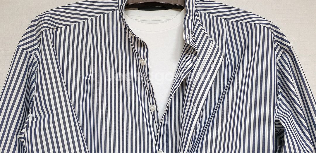 MOOMYUNG 남성 더블 레이어드 랩 스트라이프 셔츠--2