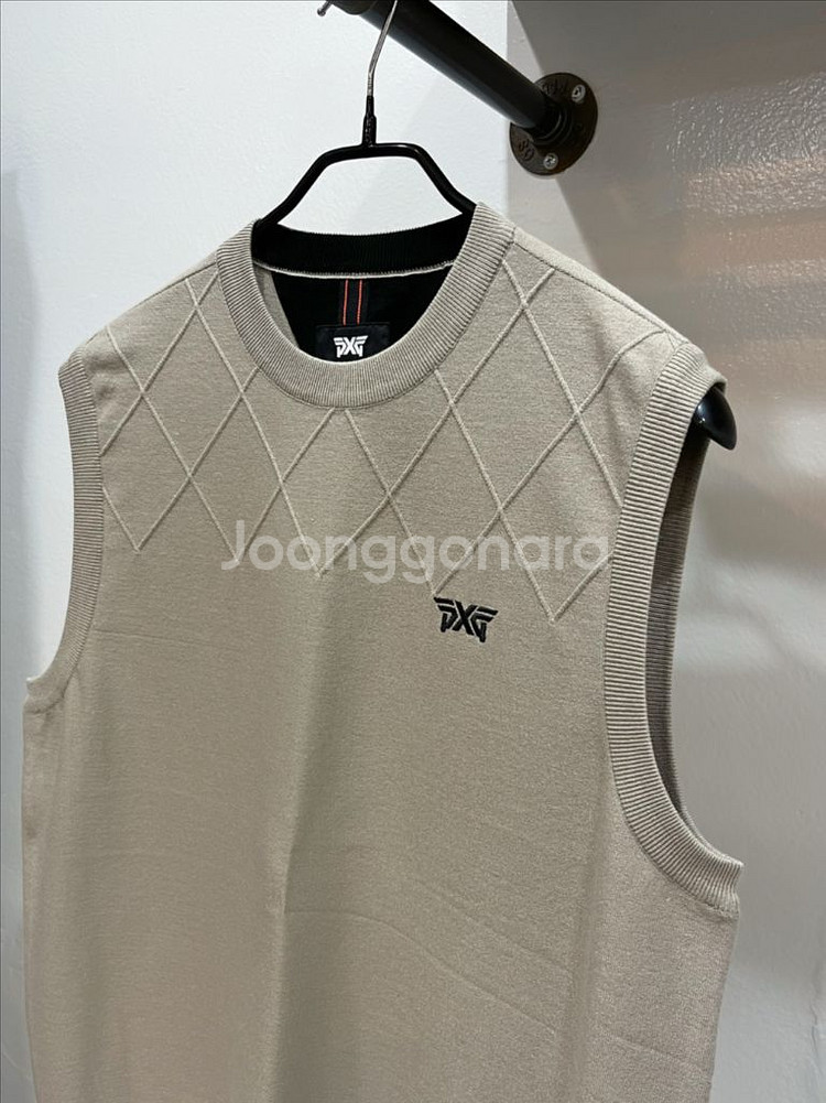 [미착용] pxg 베이지 남성 크루넥 골프니트조끼--0
