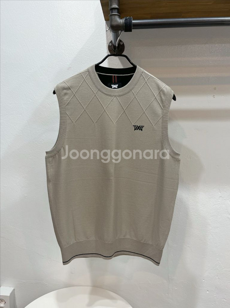 [미착용] pxg 베이지 남성 크루넥 골프니트조끼--1