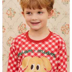 리미떼두두 레드 체크 퍼피 수피마 상하 내복 S(새상품